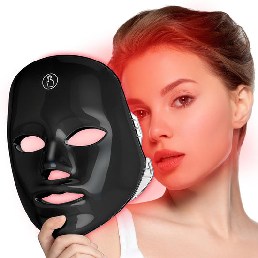 Red Light Mask for Face, 7-1 Colors Red Light Face Mask | Facial Skincare at Home, Cordless, Portable and Rechargeable,Black