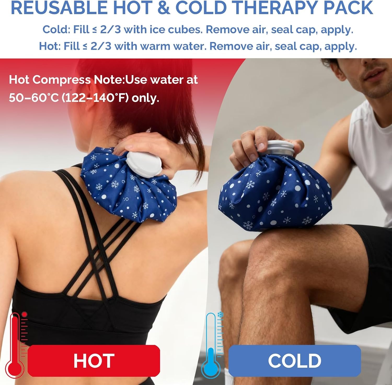 Reusable Ice Pack for Injuries & Pain Relief, 9 Inch Snowflake Design Hot & Cold Therapy Pack, Leak-Proof Ice Bag for Muscle, Joint Pain & Swelling, First Aid, Sports & Home Use
